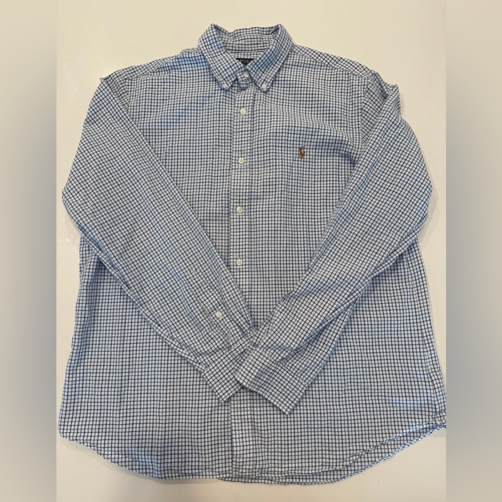 Ralph Lauren Blue and White Checkered Button Down Shirt
